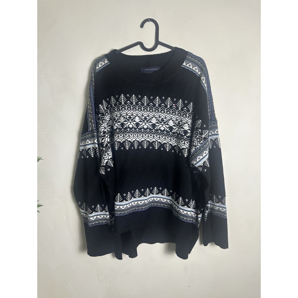 Tommy Hilfiger Sweater Womens XXL Fair Isle Snow Flake High Low Long Sleeve